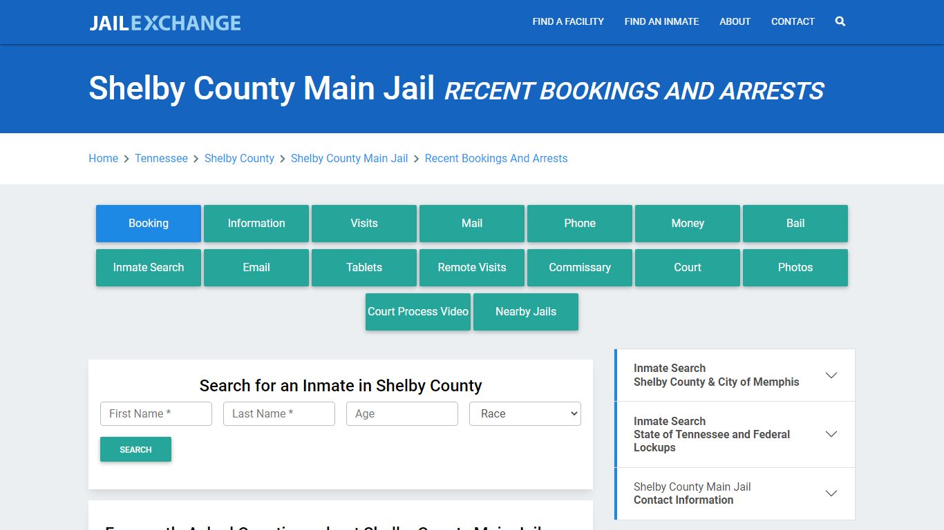 Shelby County Main Jail TN Recent Arrests and Bookings