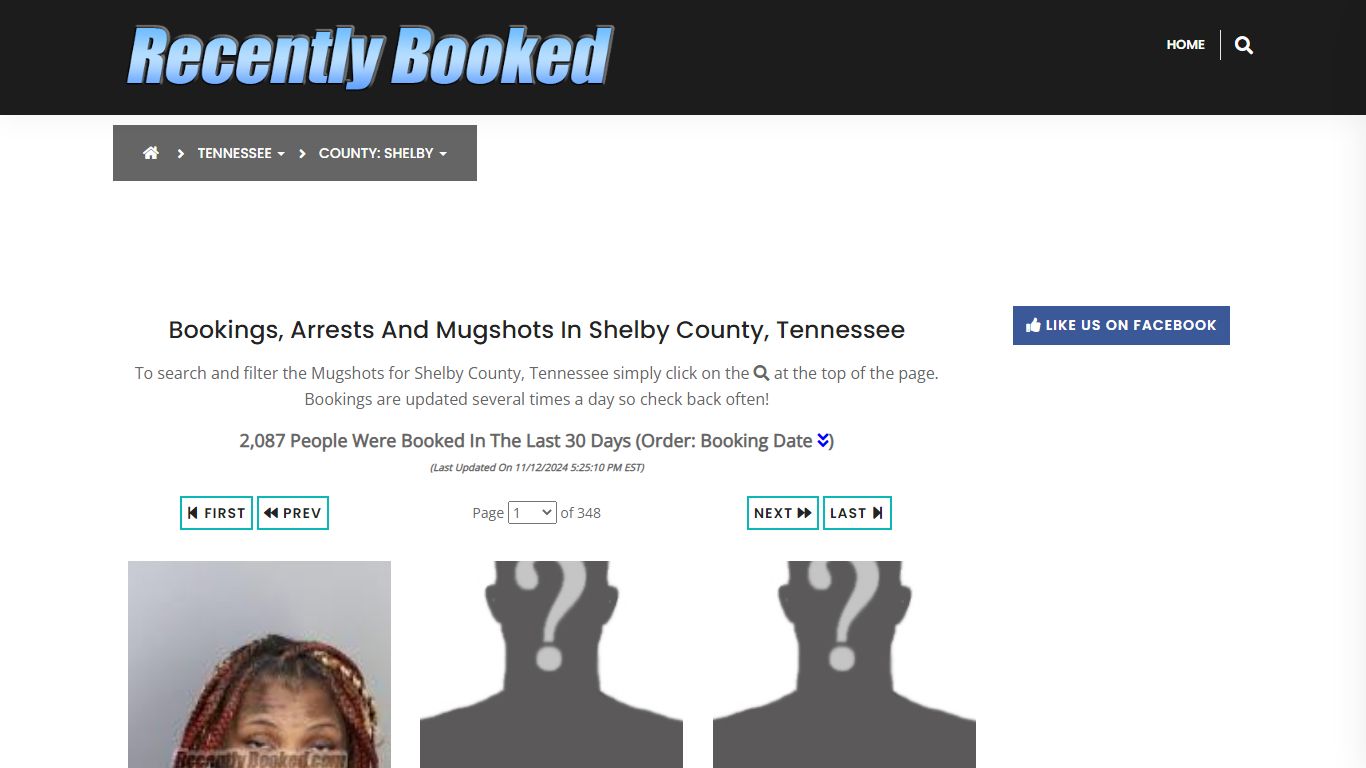 Bookings, Arrests and Mugshots in Shelby County, Tennessee