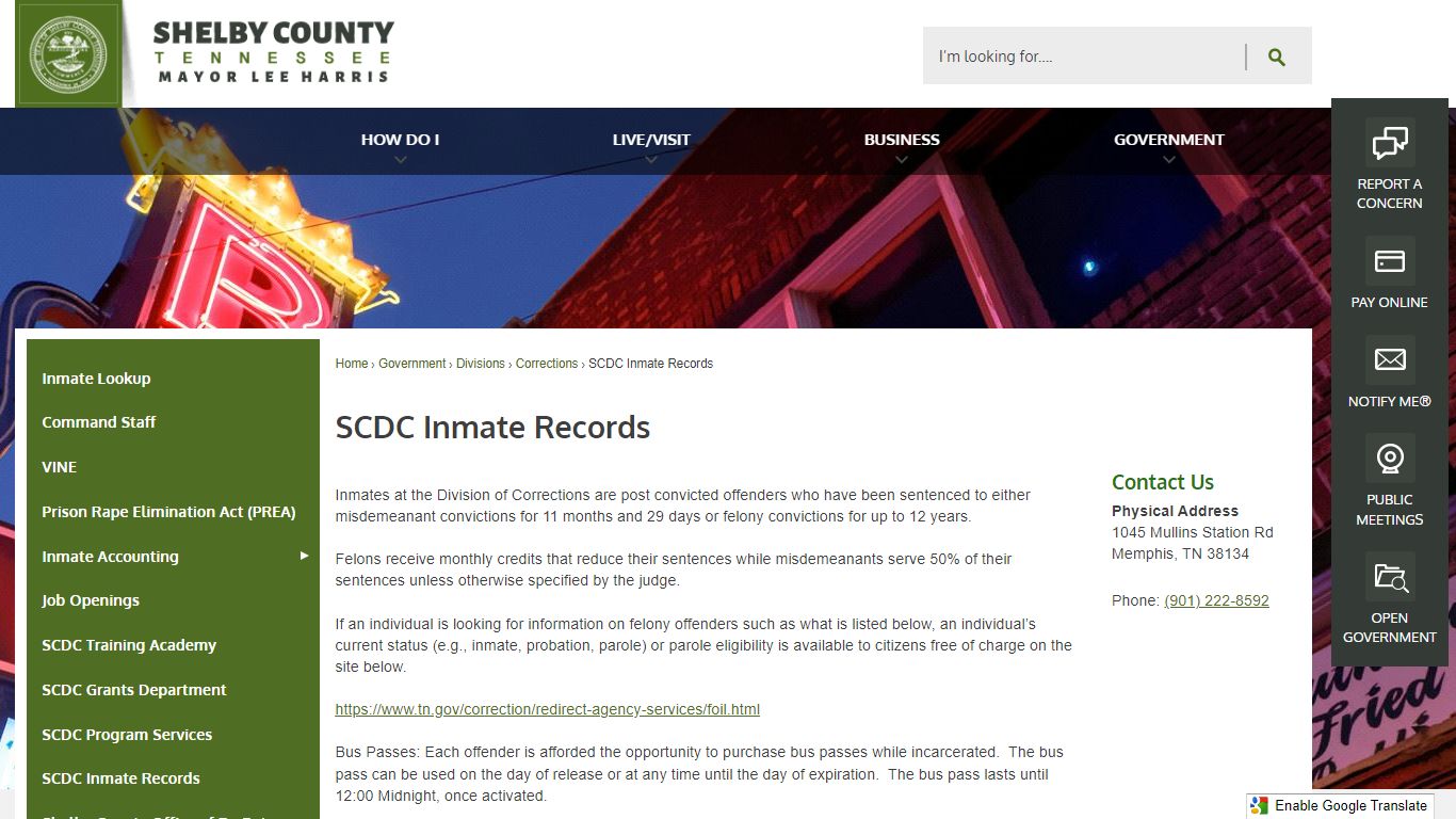 SCDC Inmate Records | Shelby County, TN - Official Website