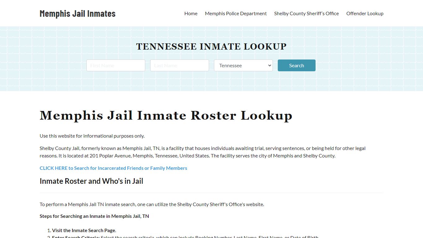 Memphis Jail Inmate Roster, Shelby County, TN, Offender ...